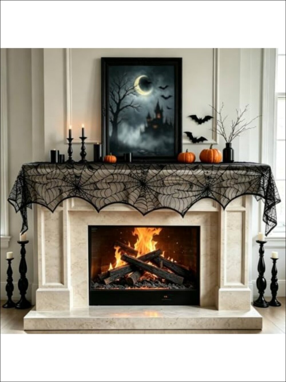 Gothic Spiderweb Lace Mantel Scarf Halloween Fireplace Cover 96x18